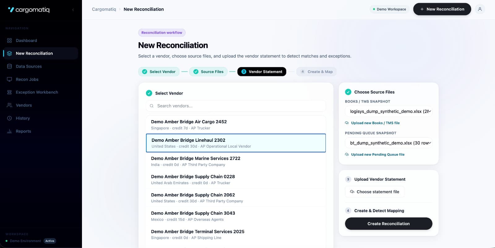 Reconciliation dashboard